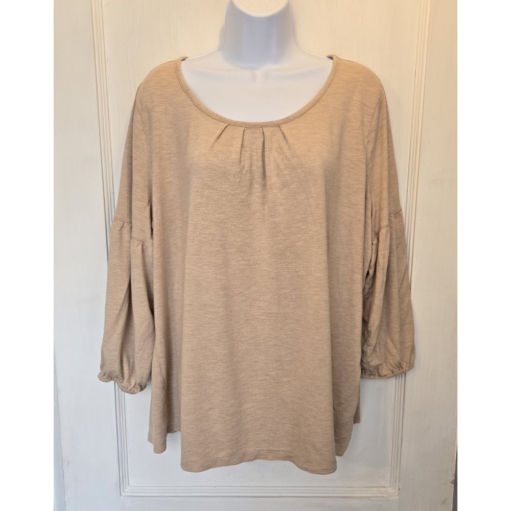 Talbots Women's Top‎ Peachy Beige 3/4 Balloon Sleeve Round Neck